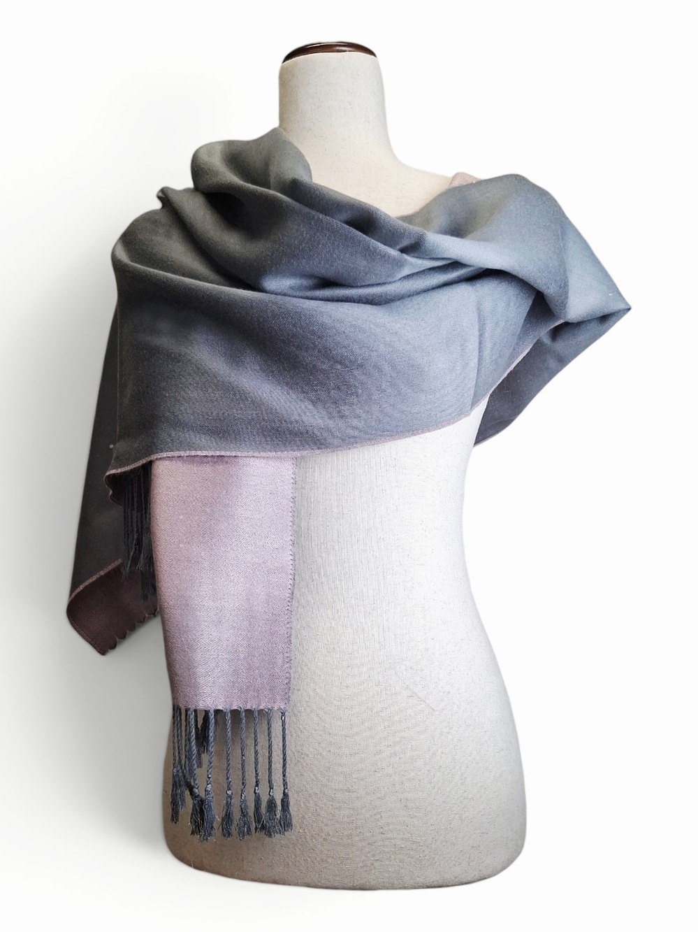 Women's Elegant Grey & Pink Cotton Wool Pashmina Scarf 28" X 74"